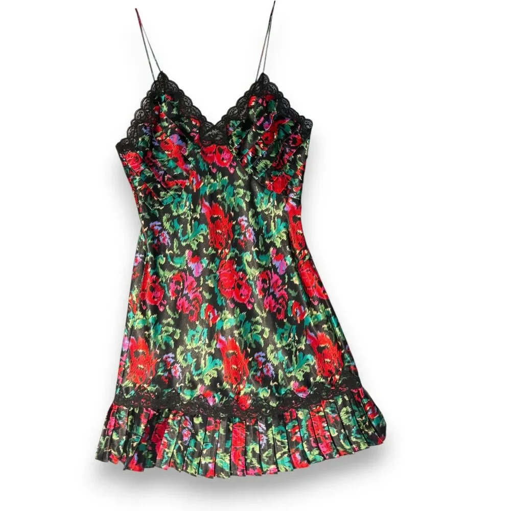 Vintage Victoria's Secret | Gold Label | Black Floral Garden Slip Dress | Sz S